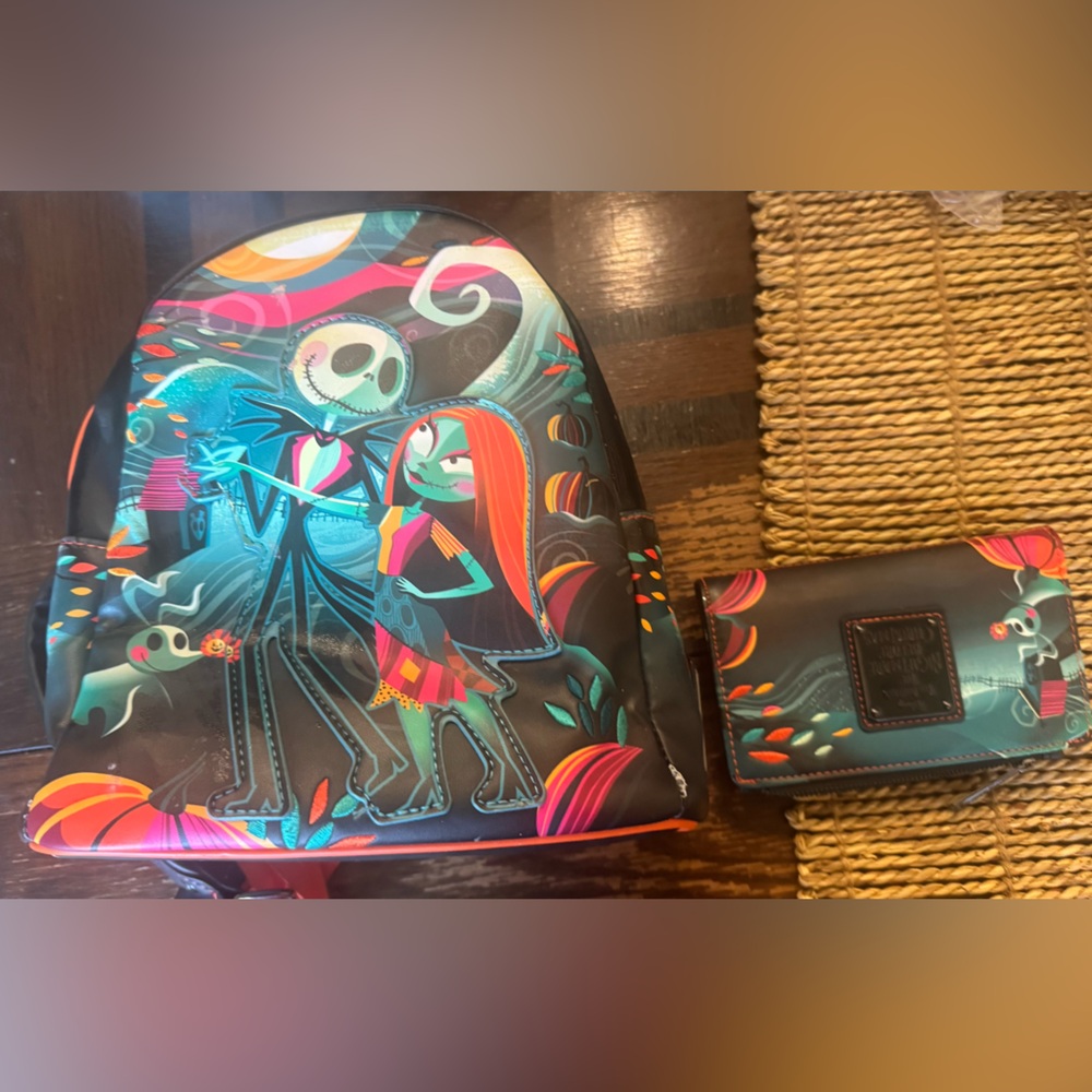 Loungefly Nightmare before Christmas Colorful Backpack and Wallet Set Disney